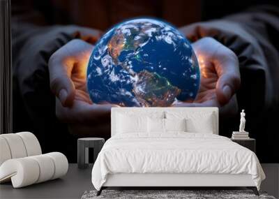 Earth in human hands. earth day. energy saving Wall mural