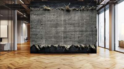 Photo image of textured black background with grunge effects, vector illustration of worn-out ripped fabric with frayed threads. Wall mural