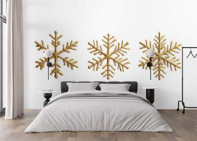 3D rendering of three golden snowflakes Wall mural