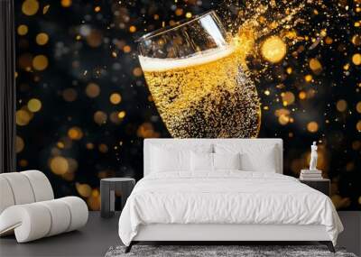 A champagne glass filled with sparkling bubbles, Wall mural