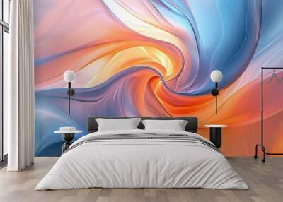 abstract blue and orange wavy pattern on a grey background Wall mural