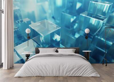 Abstract blue background with cubes, technology wallpaper design Wall mural