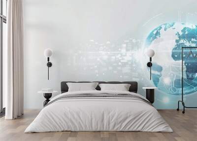 Abstract digital technology background with globe and map Wall mural