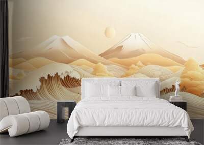 Abstract illustration of a traditional Japanese landscape. Wall mural