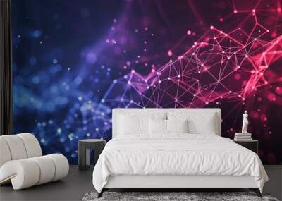 Abstract technology background with glowing dots and lines, digital network concept banner, AI big data connection wallpaper Wall mural