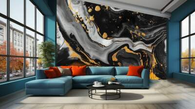 Black and gold marble background, abstract fluid art with liquid acrylics Wall mural