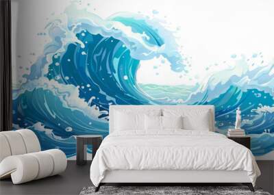 cartoon illustration of big wave isolated on white background Wall mural