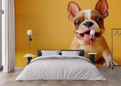 cute 3d cartoon dog toy with a tongue sticking out on beige background Wall mural