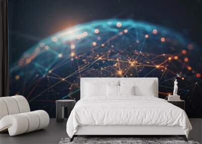 global network concept with Earth and connection lines on a dark background Wall mural