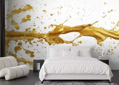 Gold paint splatter on a white background Wall mural