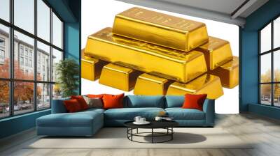 Golden bars ingot stack that high value in business market isolated white on background Wall mural