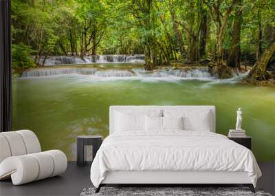 Huai Mae Khamin Waterfalls in Tropical Rainforest at Kanchanaburi Province, Thailand Wall mural