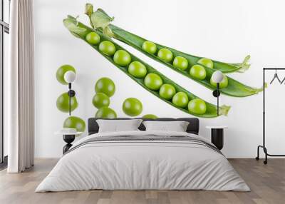 Photo of green peas on a white background Wall mural