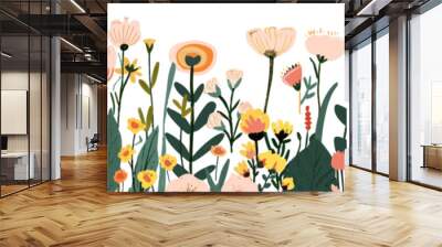 Spring meadow flowers border vector illustration with flat design Wall mural