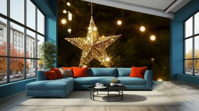 Abstract art A golden star fragmented and refracted Wall mural