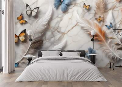 Digital art piece that features group butterflies feathers The i Wall mural