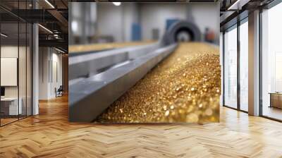 Metal conveyor belt in industrial setting filled with gold-color Wall mural