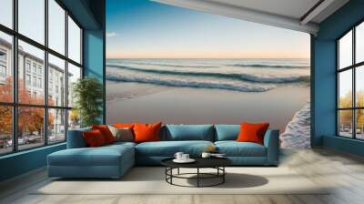 Serene Beach Landscape with Clear Blue Sky, Sun Glow, Turquoise Wall mural