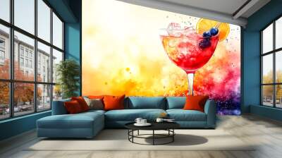 Colorful Watercolor Cocktail Banner with Abstract Textures and Vibrant Swirls for Eye-Catching Design Wall mural