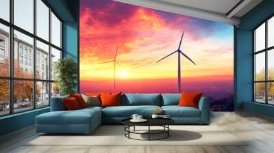 Powering the Future: Wind Farm Turbines Generating Clean Energy under Dramatic Sky Wall mural