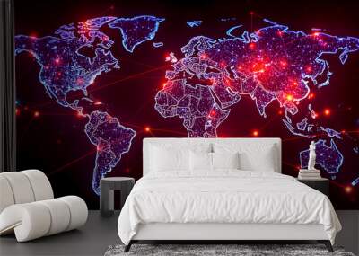 Abstract world map on a dark background. The concept of globalization. Wall mural