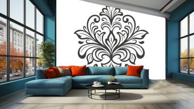 Damask graphic ornament. Floral design element. Black and white pattern Wall mural