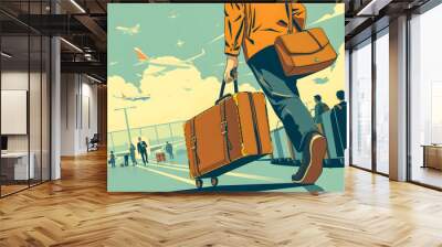 Traveler with luggage at the airport. Travel concept. Vector illustration. Wall mural