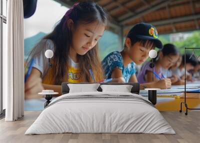 Kids Drawing in Classroom. Wall mural