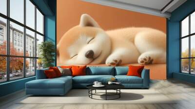 A cute sleeping puppy, bathed in warm tones, radiates comfort and tranquility, perfect for adorable pet-themed projects. Wall mural