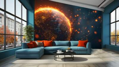 Stunning view of a glowing planet Earth with an atmospheric glow and sparkling elements, ideal for showcasing global themes. Wall mural