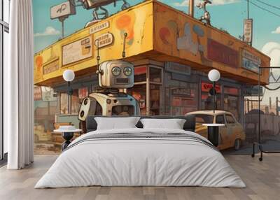 Robot is running auto business Wall mural