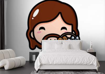 cute cartoon jesus vector design holding a basket filled with fish and bread Wall mural