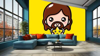 cute cartoon jesus vector design holding a star Wall mural