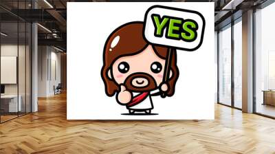 cute jesus cartoon vector design holding sign with yes writing Wall mural