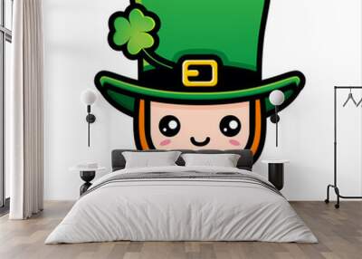 cute male cartoon character design wearing st patrick's day costume holding bitcoin coins Wall mural