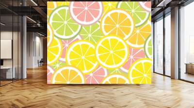 Bright lemon slices vector background. Summer bright tropical fruit pattern.  Wall mural