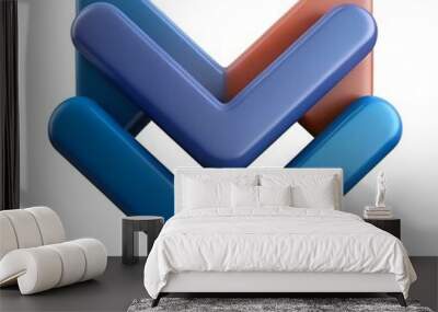 3D illustration of a double downward arrow in blue and red colors. Wall mural