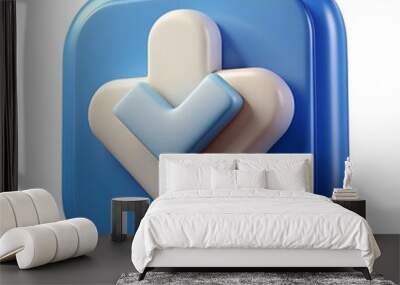 3D render of a blue square button with a white checkmark arrow. Wall mural