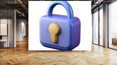 A 3D cartoon padlock with a blue body and a yellow keyhole. Wall mural