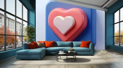 A 3D icon representing a heart shape within a square. Wall mural