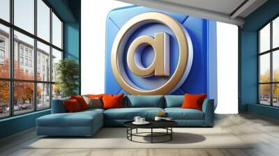 A 3D illustration of an email symbol in a blue envelope. perfect for websites. apps. and social media. Wall mural