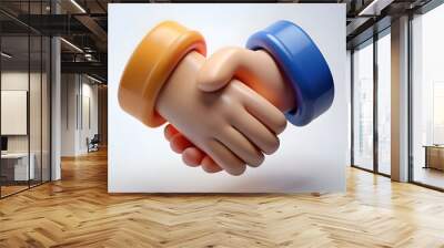 A cheerful 3D illustration of two cartoon hands shaking. Wall mural