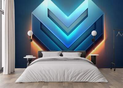 A futuristic and dynamic 3D chevron left arrow with a neon glow. perfect for adding a modern touch to your design projects. Wall mural