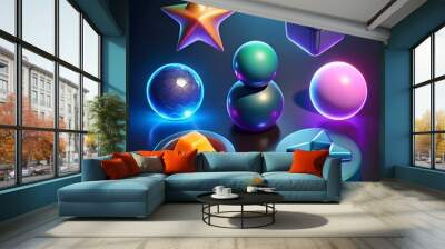 A set of vibrant. 3D icons in a glossy style. Wall mural