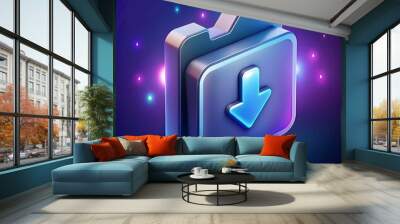 A sleek. 3D icon representing a file download. perfect for web design. app development. and UI design. Wall mural