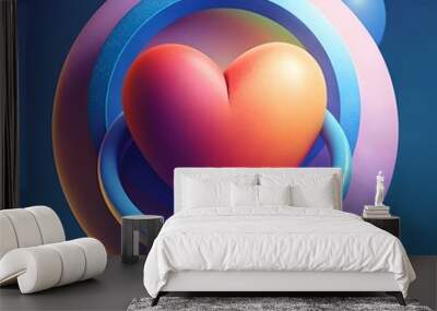 A vibrant 3D heart icon encased in a blue ring and sphere. perfect for adding a touch of love and modern design to your projects. Wall mural