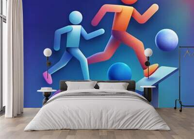 Abstract illustration of two stylized figures running in opposite directions. symbolizing competition. teamwork. or forward progress. Wall mural