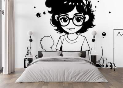 Cute little girl playing with slime in cartoon style. Wall mural