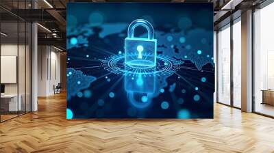 Cyber security background. Internet security. Computer internet and technology background. Communication technology for internet business. Global world network and telecommunication blockchain and IoT Wall mural