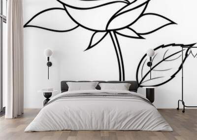 Decorative rose with leaves. Rose flower silhouette. Wall mural